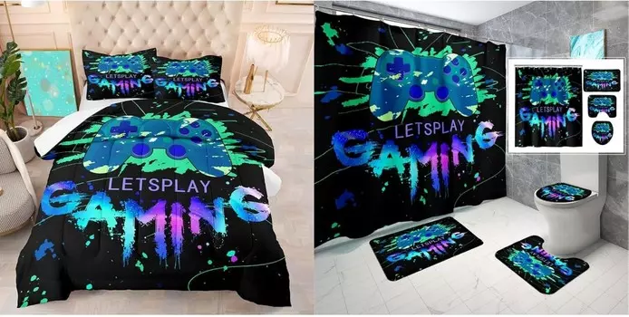 Комплекты игрового постельного белья Twin+, наборы занавесок для душа Gamer из 4 предметов kodhyvj