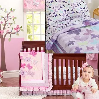 Комплекты постельного белья Brandream для малышей и малышей из 8 предметов для девочек с 3D-бабочкой, розового и фиолетового цвета