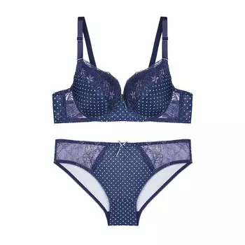 Комплекты женского нижнего белья, комплект из двух частей, кружевной бюстгальтер в горошек и трусики, бюстгальтер без косточек Agnes Orinda, цвет Dark Blue