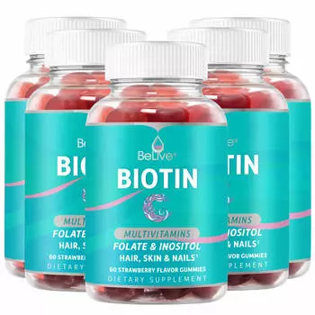 Комплекс биотина с другими витаминами BeLive Supplement for Anti-Aging Energy Strawberry, 5 банок х 60 пастилок