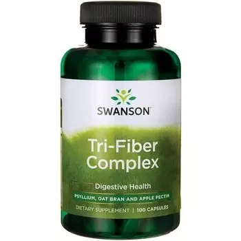 Комплексная добавка Tri-Fiber для здоровья пищеварительной системы с подорожником, овсяными отрубями и яблочным пектином, 100 капсул, Swanson