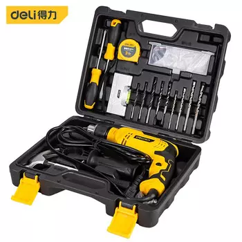 Комплексный ремонтный набор ударной дрели Deli, набор из 16 предметов, ручная электрическая дрель, 550 Вт, ударная дрель, отвертка, рулетка, бытовой многофункциональный ящик для инструментов, комбинированный набор DL1016C