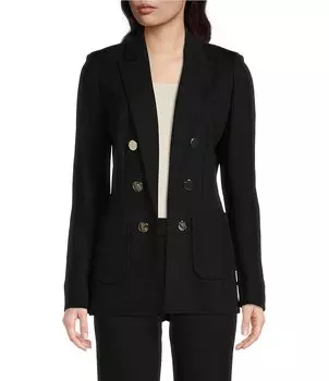 Компрессионный блейзер Anne Klein с искусственным открытым передом и двубортным воротником из коллекции, черный