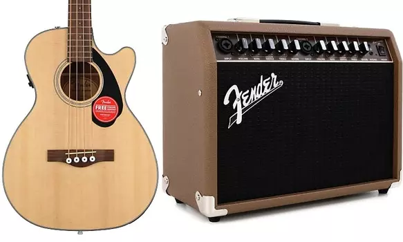Концертная акустико-электрическая бас-гитара Fender CB-60SCE — комплект Natural с акустическим усилителем Fender Acoustasonic 40 — 40 Вт 0970183021=1 2314200000=1