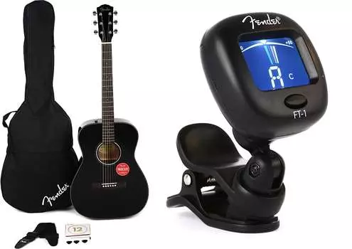 Концертный набор Fender CC-60S — черный комплект с хроматическим тюнером Fender FT-1 Pro с клипсой на голове грифа 0970150406=1 0239978000=1