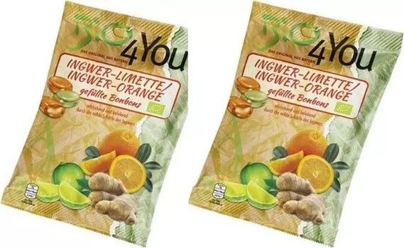 Конфеты Bio4you с начинкой имбирь-лайм/имбирь-апельсин, 75 г, упаковка по 3 шт. Diverser