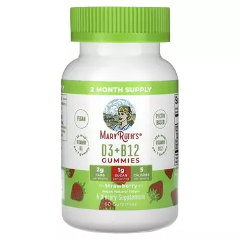 Конфеты жевательные MaryRuth's Vitamin D3 + B12 с клубникой, 60 штук
