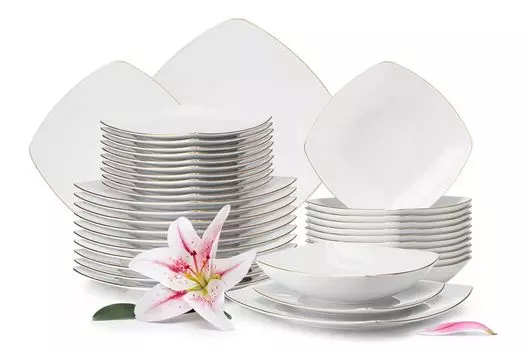 KONSIMO обеденный сервиз на 12 персон (36 предметов) "CARLINA", белый, фарфор, современный, 25,5x25,5см|20x20см|19x19см