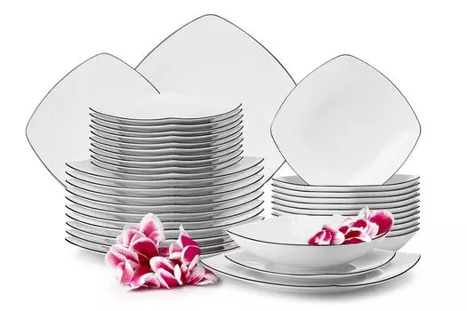 KONSIMO обеденный сервиз на 12 персон (36 предметов) "CARLINA", белый, фарфор, современный, 25,5x25,5см|20x20см|19x19см