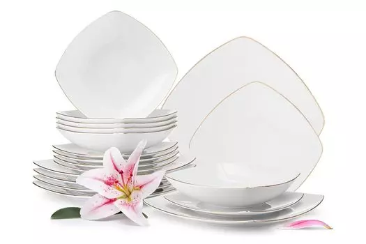 KONSIMO обеденный сервиз на 6 персон (18 предметов) "CARLINA", белый, фарфор, современный, 25,5x25,5см|20x20см|19x19см