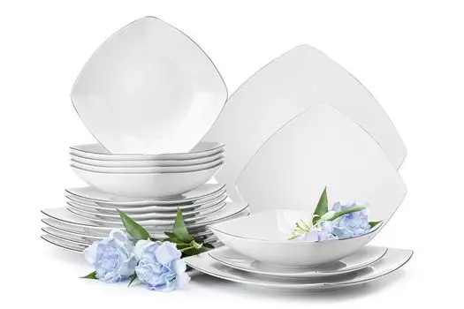 KONSIMO обеденный сервиз на 6 персон (18 предметов) "CARLINA", белый, фарфор, современный, 25,5x25,5см|20x20см|19x19см