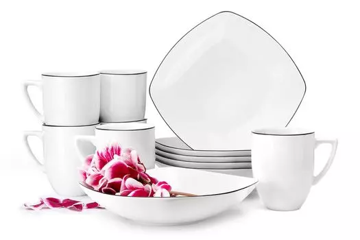 KONSIMO Сервиз для завтрака на 6 персон (12 предметов) "CARLINA", белый, фарфор, современный, 8см/300мл|20х20см/900мл