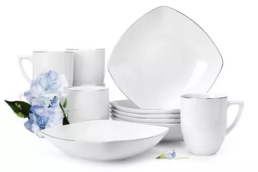 KONSIMO Сервиз для завтрака на 6 персон (12 предметов) "CARLINA", белый, фарфор, современный, 8см/300мл|20х20см/900мл