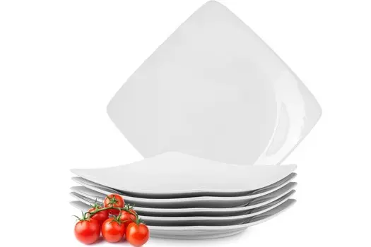 Konsimo тарелка обеденная ЭПИРИ, 6 предм. квадратный, можно мыть в посудомоечной машине и использовать в микроволновой печи, белый, керамика, СОВРЕМЕННЫЙ, 25x25см