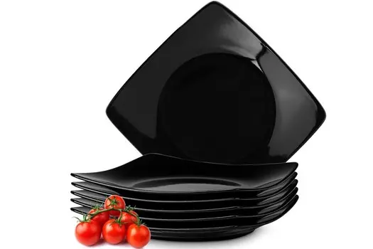 Konsimo тарелка обеденная ЭПИРИ, 6 предм. квадратный, можно мыть в посудомоечной машине и использовать в микроволновой печи, черный, керамика, СОВРЕМЕННЫЙ, 25x25см