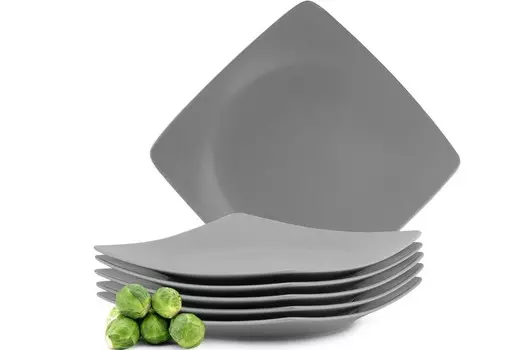 Konsimo тарелка обеденная ЭПИРИ, 6 предм. квадратный, можно мыть в посудомоечной машине и использовать в микроволновой печи, серый, керамический, СОВРЕМЕННЫЙ, 25x25см