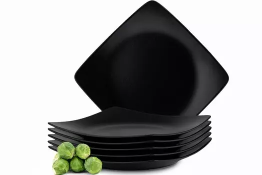 Konsimo тарелка обеденная ЭПИРИ, 6 предм. квадратный, можно мыть в посудомоечной машине и использовать в микроволновой печи, матовый черный, керамика, СОВРЕМЕННЫЙ, 25x25см