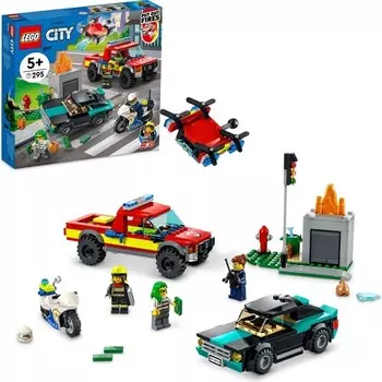 Конструктор пластиковый Lego City Пожарные и полицейская погоня, 295 деталей