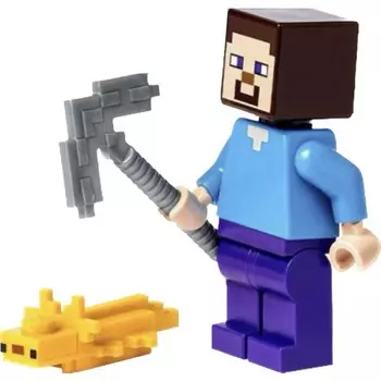 Конструктор пластиковый Lego Minecraft Стив с киркой и аксолотлем, 6 деталей