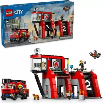 Конструктор пластиковый Lego Пожарная станция с пожарной машиной, 843 детали