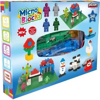 Конструктор пластиковый Pilsan Микроблоки с фигуркой акробатом, 341 деталь