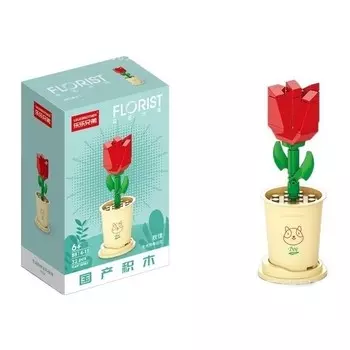 Конструктор пластиковый Pustaty Цветочный горшок, красный