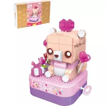 Конструктор пластиковый VagonLife Мишка Джаки с музыкальной шкатулкой, 405 деталей