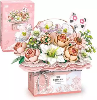Конструктор с подсветкой LOZ Mini Block Eternal Flower Romance, розовый, 1212 деталей