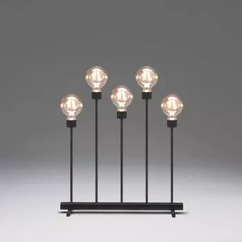 Konstsmide - Люстра светодиодная металлическая, черная, с диммером, сменные лампочки, с выключателем, 5 круглых плафонов, 10 янтарных диодов, внутренний трансформатор 24В, 3,5Вт, черный кабель