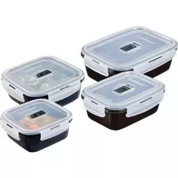 Контейнер для хранения пищевых продуктов Luminarc «Black Box», (набор, 4 шт.), герметичный и водонепроницаемый/застегивается на клипсы, 82 кл, 76 кл, 2x122 кл, черный