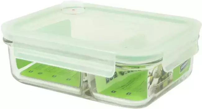 Контейнер для хранения продуктов питания "Duo-Air" со стеклянным замком (1 шт.), 2-х камерный прямоугольный, с крышкой на клипсе Glasslock 14,1х5,5х19,0 см, цвет transparent