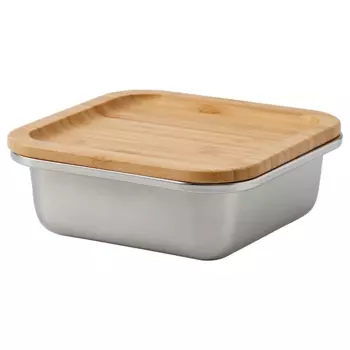 Контейнер для хранения с крышкой Ikea Havrekross 4-Sided, 600 мл, нержавеющая сталь/бамбук
