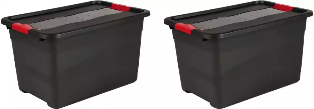 Контейнер для перевозки хранителей "eckhart", (комплект, 2 шт.), по 52 литра, с крышкой, сдвижным затвором, особо устойчивый Keeeper 39,5х34х59,5 см, черный/красный