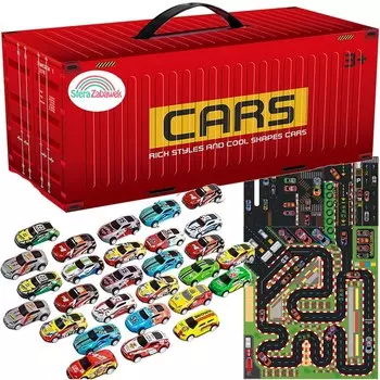 Контейнерный набор машинок, металлические игрушечные машинки, ведомые рессоры + коврик, City Box Sferazabawek