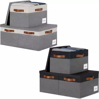 Контейнеры для хранения с крышками, складные тканевые ящики для хранения с крышками, корзины для хранения полок с 3 ручками и этикетками, корзина для хранения с крышкой для дома, спальни, шкафа, офиса PFFVRP