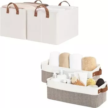 Контейнеры для хранения Works, Тканевые контейнеры для полок, Большие корзины для хранения с узкими контейнерами для хранения, Маленькие корзины для организации вещей, Длинная корзина для хранения с ручками StorageWorks
