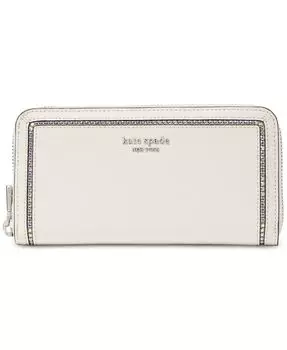 Континентальный кошелек из сафьяновой кожи со вставками из кристаллов Morgan и молнией по периметру kate spade new york, белый