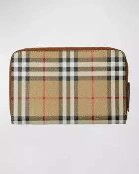 Континентальный кошелек на молнии в клетку Burberry, цвет Archive Beige