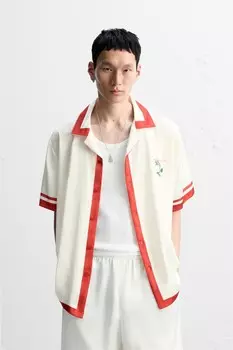 Контрастная атласная рубашка ZARA, красный