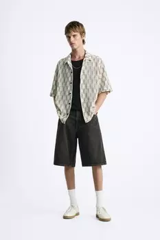 Контрастная ажурная рубашка ZARA, экрю