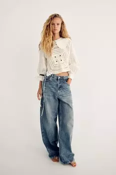 Контрастная блузка крючком ZARA, белый