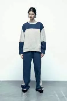 Контрастная джинсовая толстовка ZARA, чернила синяя