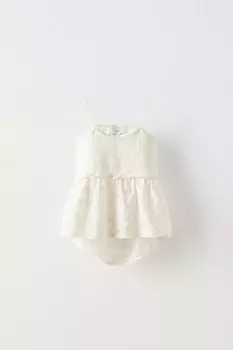 Контрастная футболка крючком ZARA, экрю