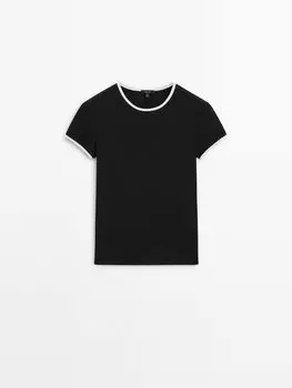Контрастная футболка с короткими рукавами Massimo Dutti, черный