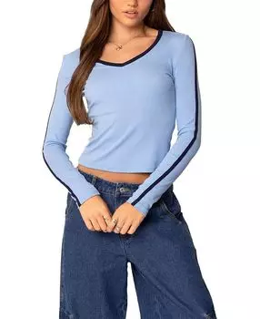 Контрастная футболка с V-образным вырезом и длинным рукавом Edikted, синий