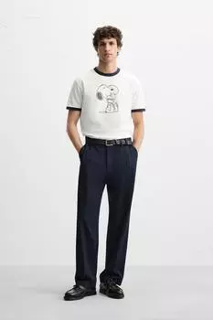 Контрастная футболка snoopy ZARA, устрично-белый