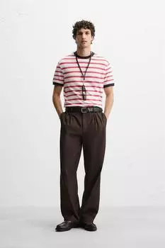 Контрастная футболка в полоску ZARA, цвет Red/Coral