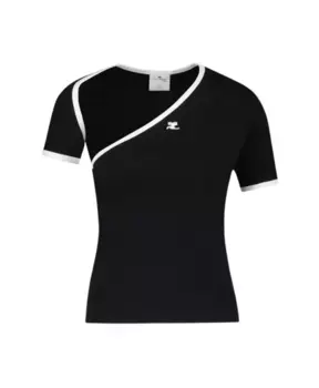 Контрастная хлопковая футболка Courrges, черный