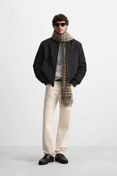 Контрастная куртка-бомбер ZARA, черный