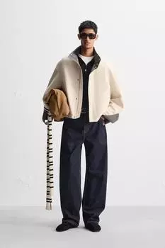 Контрастная куртка- бомбер ZARA, песочный